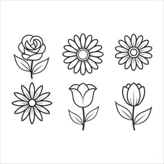 Flowers Vector, Floral Line Art, Flower Sketch, Botanical Illustration, Hand Drawn Flower, Flower Outline, Black And White Flower, Minimalist Floral, Botanical Drawing, Line Art Flowers, Flower Tattoo