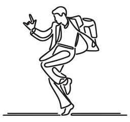 Single Line Drawing of a Dancing Man in Suit: Minimalist Art, Continuous Line Illustration, Modern Graphic Design, Black and White Figure