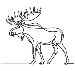 Moose Line Art Illustration: Minimalist One Line Drawing of a Majestic Moose with Antlers, Wildlife Animal Art, Modern Scandinavian Style