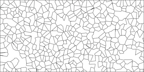 Abstract geometric pattern created using irregular shapes and solid lines forming a tessellated background for creative design purposes.