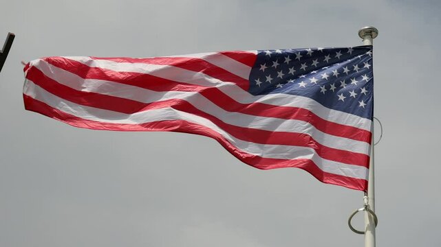United States of America Flag Strong Wind Sunny Day Cloudy Weather