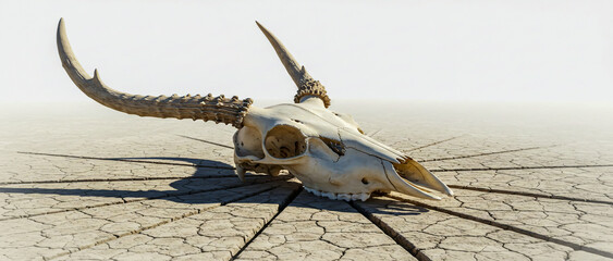 Desert antelope skull sunbaked earth cracks