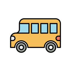 Vector illustration of a  school bus on a white background. School theme icon with solid line style