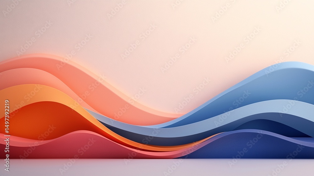 Poster abstract fluid wave background with cream gradient and colorful shapes