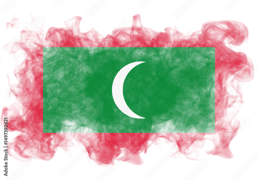 Poster digital rendering of the maldives flag with a textured effect, displayed on a black background featu