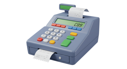 Cash register with display and buttons