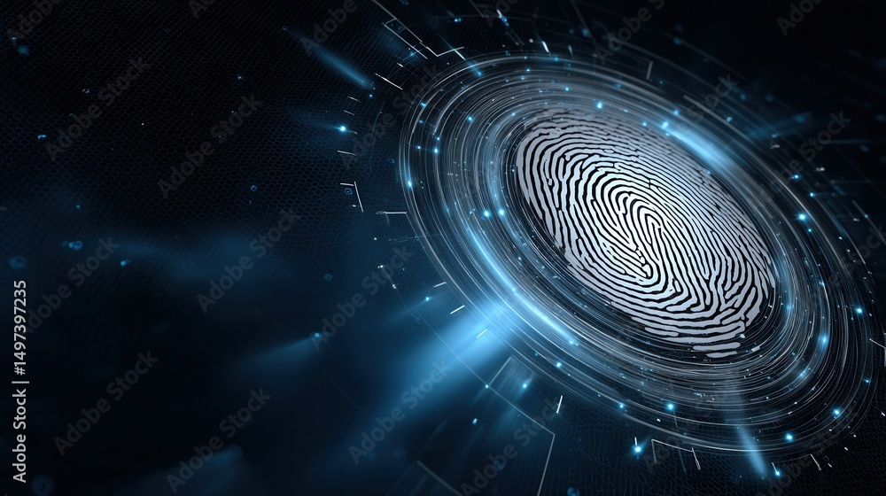 Poster a blue and white image of a fingerprint with a blue background