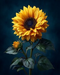 Naklejka premium Sunflower blossom with sharp texture and shading high resolution image