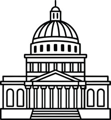 Classic Capitol Building Line Art Clean Black Outline Minimalist Design for Patriotic Themes