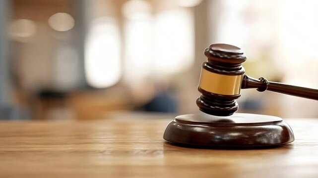 Wooden Gavel on Table with Blurred Background