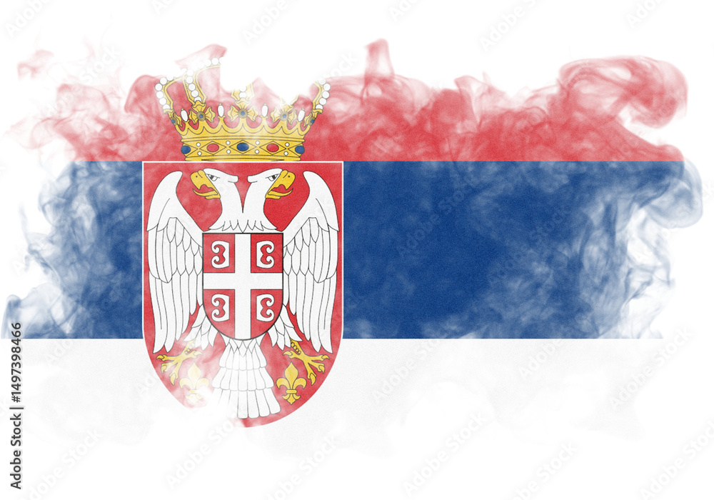 Poster a stylized representation of the national flag of serbia in the shape of its geographical outline on