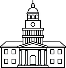 Independence Hall Line Art Minimalist Black Outline Clock Tower Historic Architecture