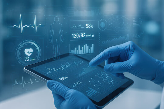close-up of digital tablet showing medical chart or health analytics - Powered by Adobe