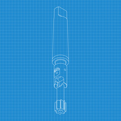 Mechanical engineering drawings. Tap tools, borer. Technical Design. Cover. Blueprint. Step Cutting Tool with Countersinking Function. Technical 3D Vector Illustration