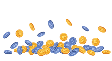 Falling blue and gold coin