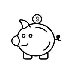 Piggy Bank with Coin – Savings and Financial Concept Vector Illustration