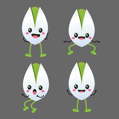 Cute Kawaii Pistachios Illustration - Set of Happy, Smiling, and Surprised Cartoon Nuts. Healthy Snack Characters.