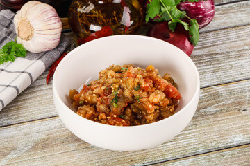 Grilled vegetables salad - Eggplant, tomato and pepper
