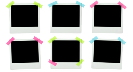 Set of polaroid photo films frame with tape, isolated on white or transparent background. PNG