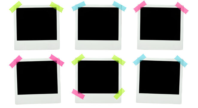 Set of polaroid photo films frame with tape, isolated on white or transparent background. PNG