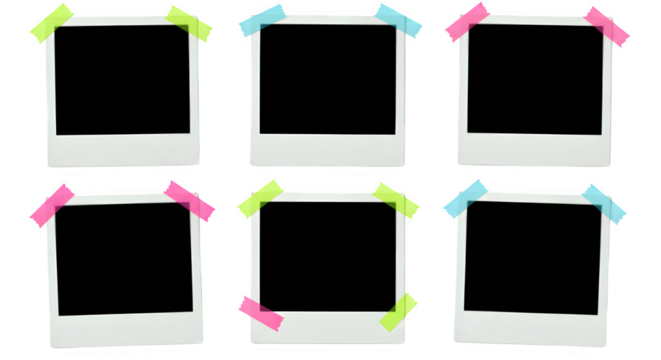 Set of polaroid photo films frame with tape, isolated on white or transparent background. PNG