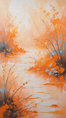 Traditional Oil Painting With Orange Abstract Form Gloomy Background Vintage Style Artistic Wall Art Decor Muted Tones Illustration abstract wallpaper background illustration