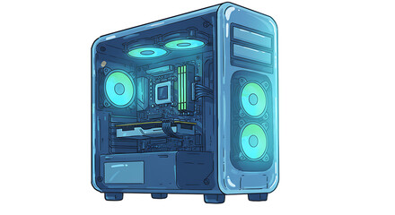 Fototapeta premium Blue Computer Tower with Glowing Components