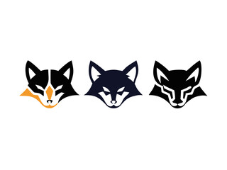 Fototapeta premium Stylish black and white fox logo design. Bold, symmetrical logo featuring three stylized fox heads.