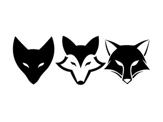 Stylish black and white fox logo design. Bold, symmetrical logo featuring three stylized fox heads.
