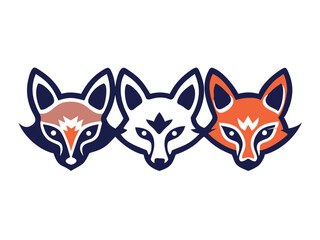 Obraz premium Stylish black and white fox logo design. Bold, symmetrical logo featuring three stylized fox heads.