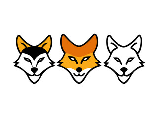 Fototapeta premium Stylish black and white fox logo design. Bold, symmetrical logo featuring three stylized fox heads.