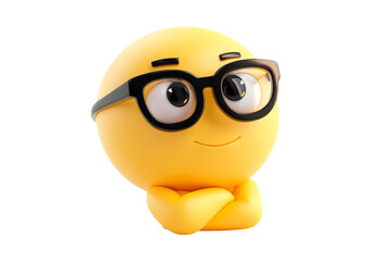 Thinking emoji wearing glasses isolated on transparent background