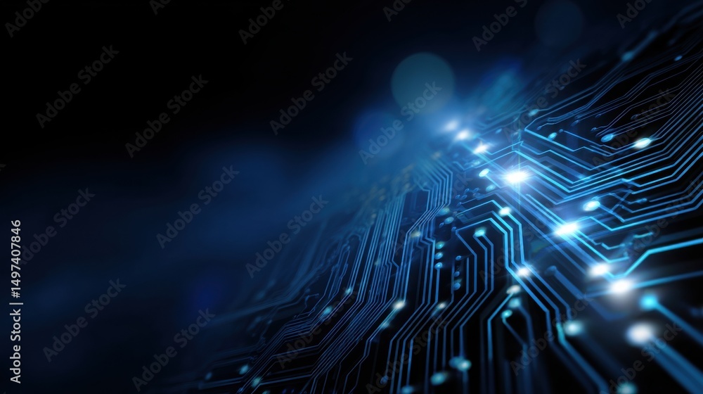 Aufkleber A blue and black image of a circuit board with many lines and dots