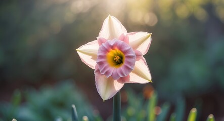 Delicate Pink Daffodil Blossom Bathed in Soft Sunlight, a Gentle Touch of Spring.