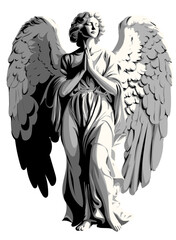 statue of angel with wings praying