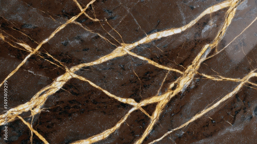 Poster a brown and gold marble with a pattern of lines and swirls
