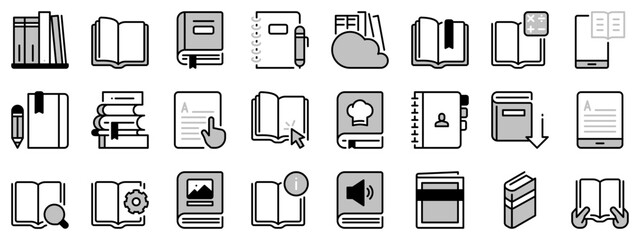 Icons in two tones about books.