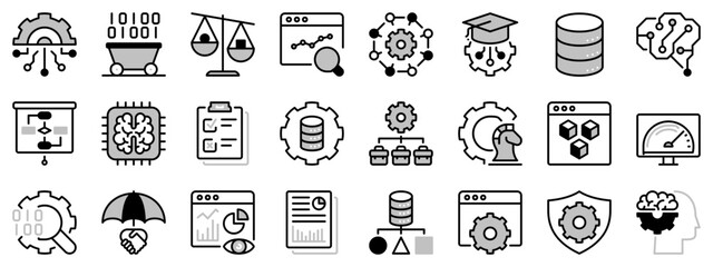 Icons in two tones about business intelligence.