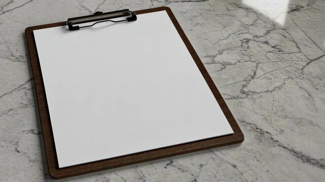 Clipboard with blank paper on a stone surface, ideal for mockups