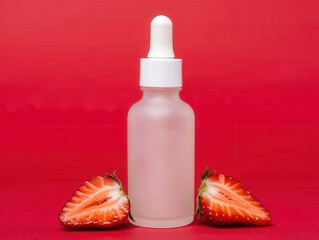 Cosmetic Dropper Bottle with Fresh Strawberries - Branding Template