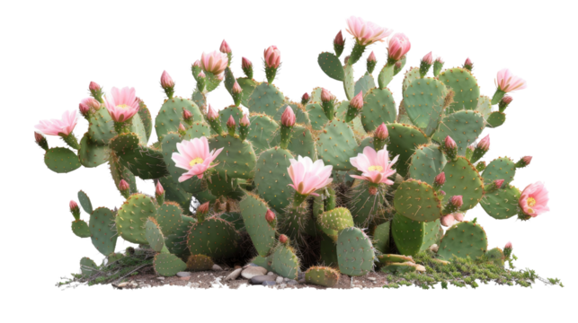 Blooming Pink Prickly Pear Cactus, Isolated on Transparent Background, Desert Plant, Botanical Illustration, Cactus, Prickly Pear, Floral - Powered by Adobe