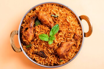Delicious chicken biryani served in traditional bowl
