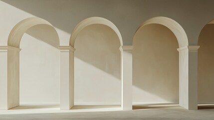 White Stucco Archways with Light and Shadow in Quiet Courtyard