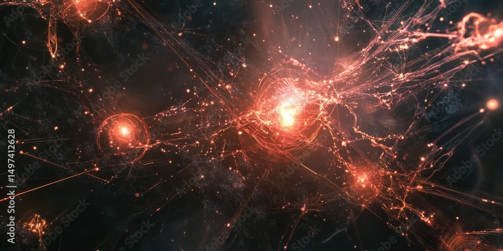 Poster dynamic visuals of artificial intelligence as luminous, flowing digital energy patterns.