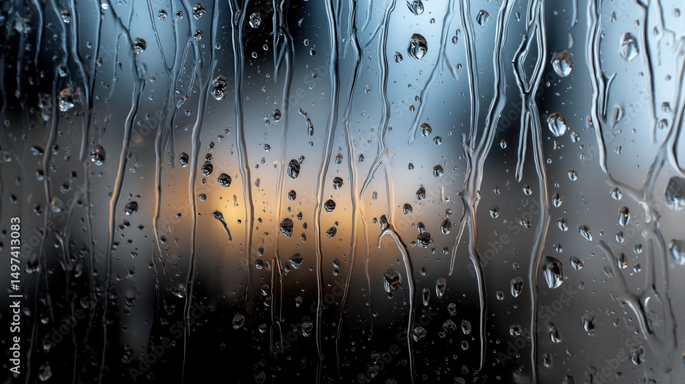 Poster a window with raindrops on it