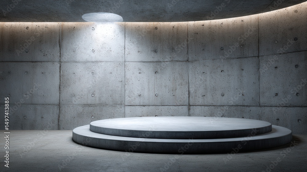 Poster a large empty concrete room with a light shining on it