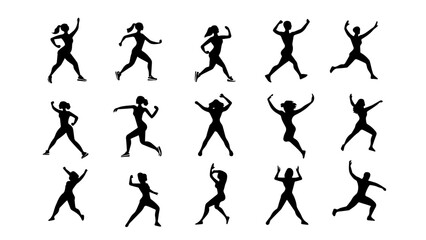 Diverse Silhouettes of Active Women Running, Jumping, Exercising, Fitness Poses
