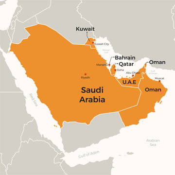 Political Map of Gulf Cooperation Council Countries GCC Vector Illustration