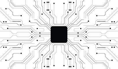 Abstract Black and White Circuit Board with Central Processor