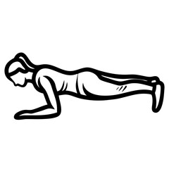 Woman performing plank exercise in fitness pose on transparent background  